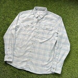 Poncho Shirt Mens L Slim Fit White Blue Plaid Magnetic Pockets Performance